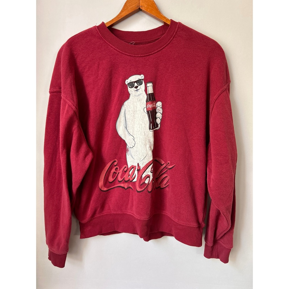 Coca-Cola Polar Bear Graphic Sweatshirt Red Crewneck XS Retro Holiday Pullover
